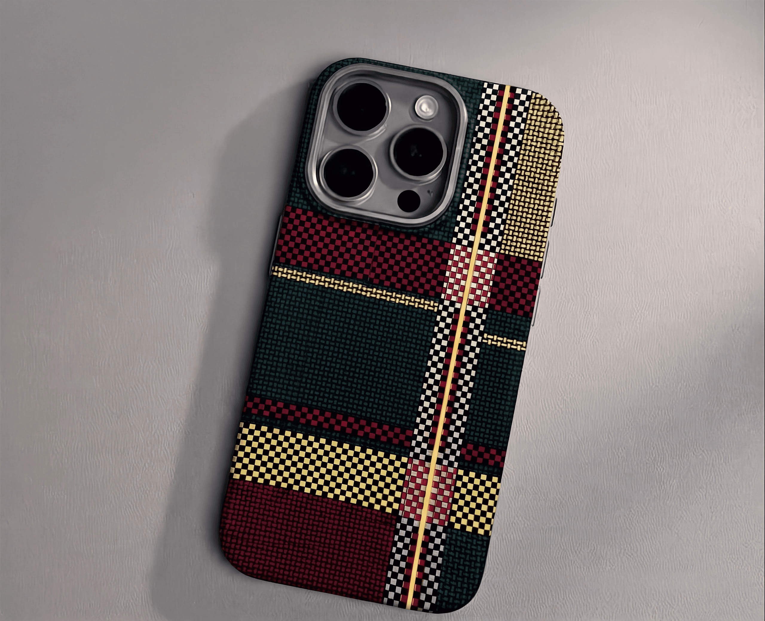 MagSafe Carbon Fiber iPhone Case – Red-Green Stripes Pattern